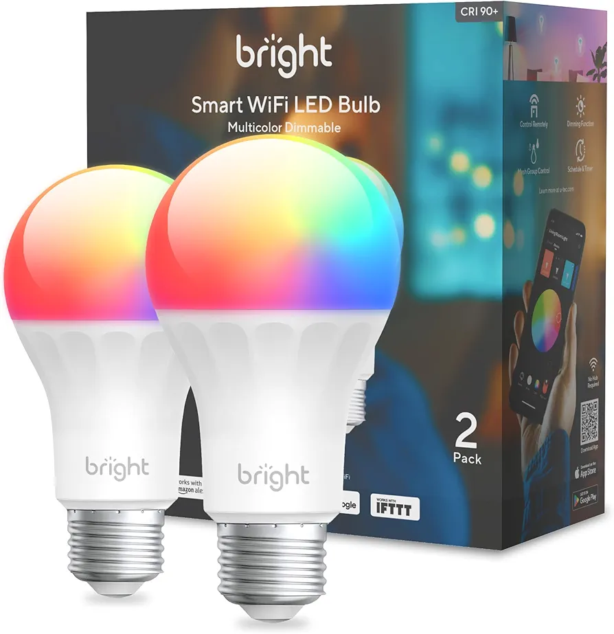 Smart Light Bulbs, 1100 Lumen, 90+CRI WiFi Mesh & Bluetooth Color Changing A19 Light Bulb, 16 Million DIY Colors RGB Light Bulbs, Work with Alexa, Google Assistant Home App, 2 Pack