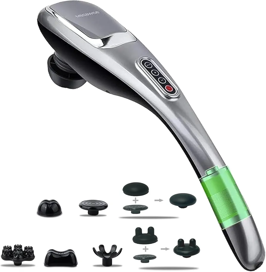 MEGAWISE Cordless Back Massager for Shoulders, Waist, Legs, Rechargeable 3200mAh Battery, 5 Speed and 5 +2 Massage Nodes 5 Hard, 2 Soilicone Nodes, Massage While Moving Around