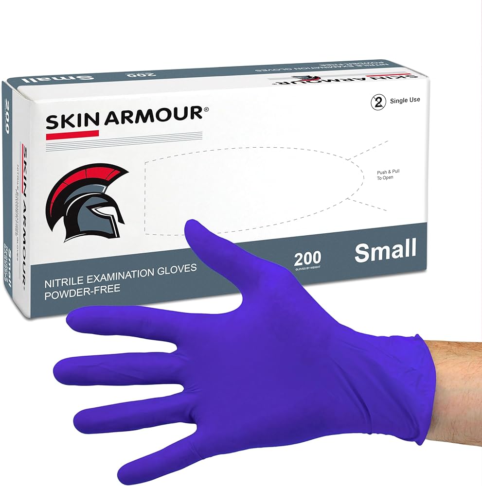 SKIN ARMOUR® 200 Count Powder-Free Nitrile Medical Exam Gloves, Disposable, Non-Sterile, Textured Finger Tips, Latex-Free