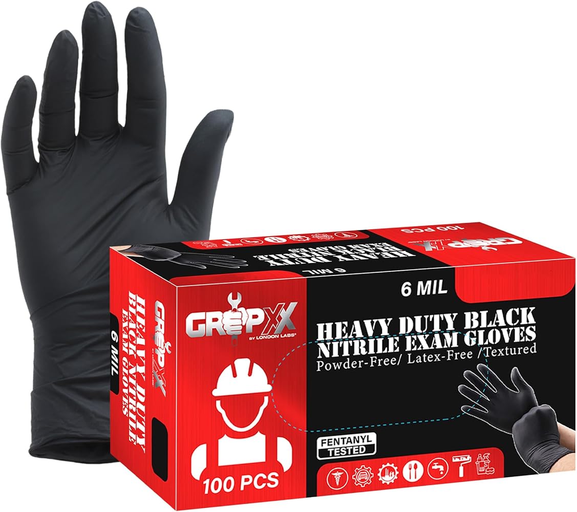 Heavy Duty 6 Mil Black Nitrile Gloves, Disposable Latex&Powder Free, Mechanic, Food Prep, Tattoo(1000 CT)