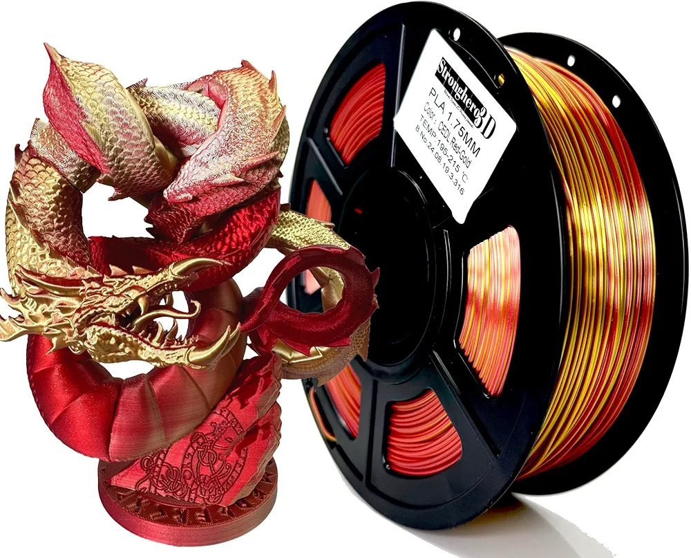 PLA 3D Printer Filament 1.75mm,Golden Fire, Silk Gold and Galaxy Red,Co Extruded Filament,Dual Color,Net Weight 1kg(2.2lbs)