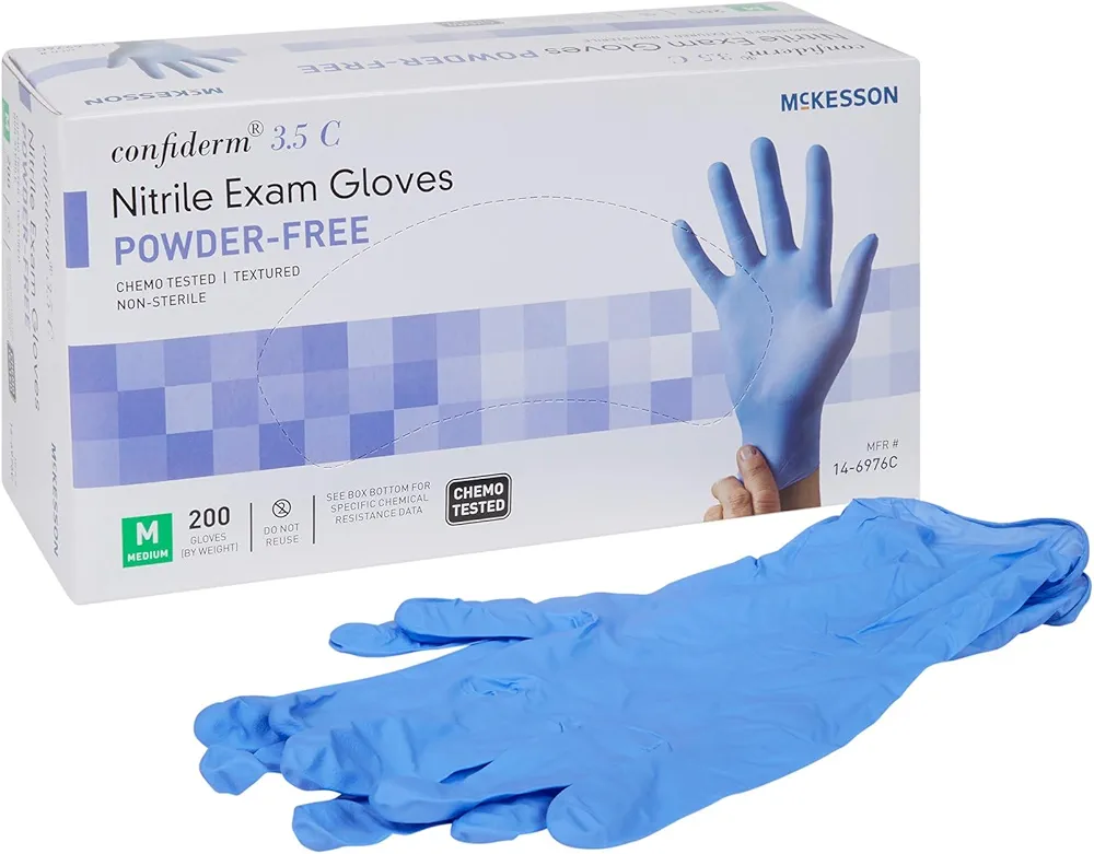 McKesson Confiderm 3.5C Nitrile Exam Gloves, Non-Sterile, Powder-Free, Blue, Medium, 200 Count, 1 Box