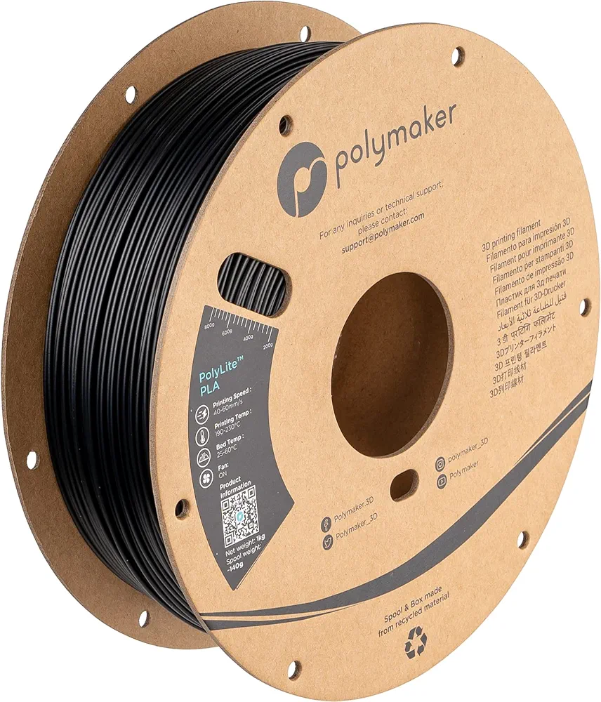 Polymaker PLA Filament, Black 3D Printer PLA Filament 1.75mm 1kg - PolyLite 3D Printing PLA Filament, Dimensional Accuracy +/- 0.03mm, Compatible with Most 3D Printer, Black