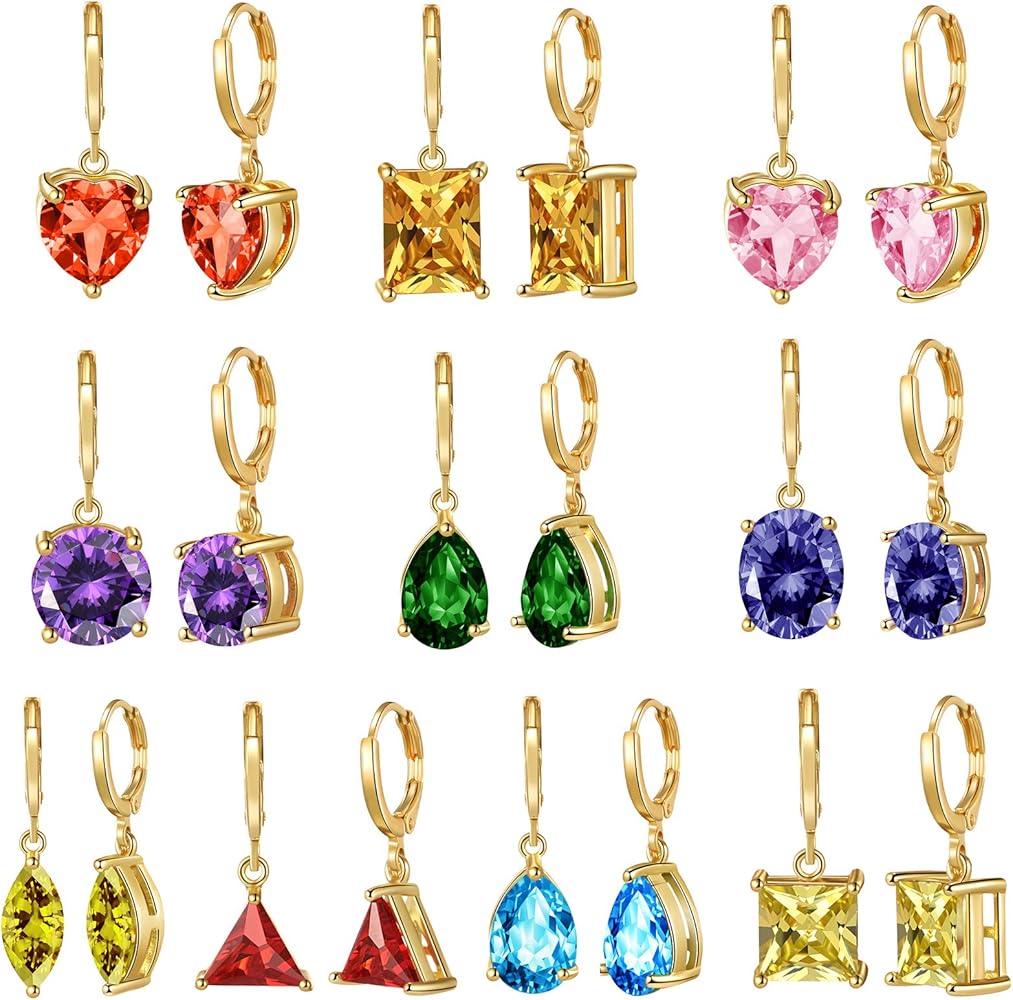 10Pairs Dangle Earrings for women Fashion Pack- Flawless Cubic Zirconia Leverback Earrings for Women with Silver/Gold -Hoop