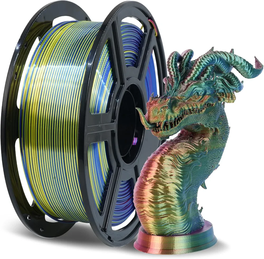 FLASHFORGE Silk Tri-Color Filament, Red, Yellow and Blue 3 in 1 Coextrusion Silk PLA Filament 1.75mm, 3D Printer Filament Color Change 1kg(2.2lbs) Spool, Dimensional Accuracy +/- 0.02mm