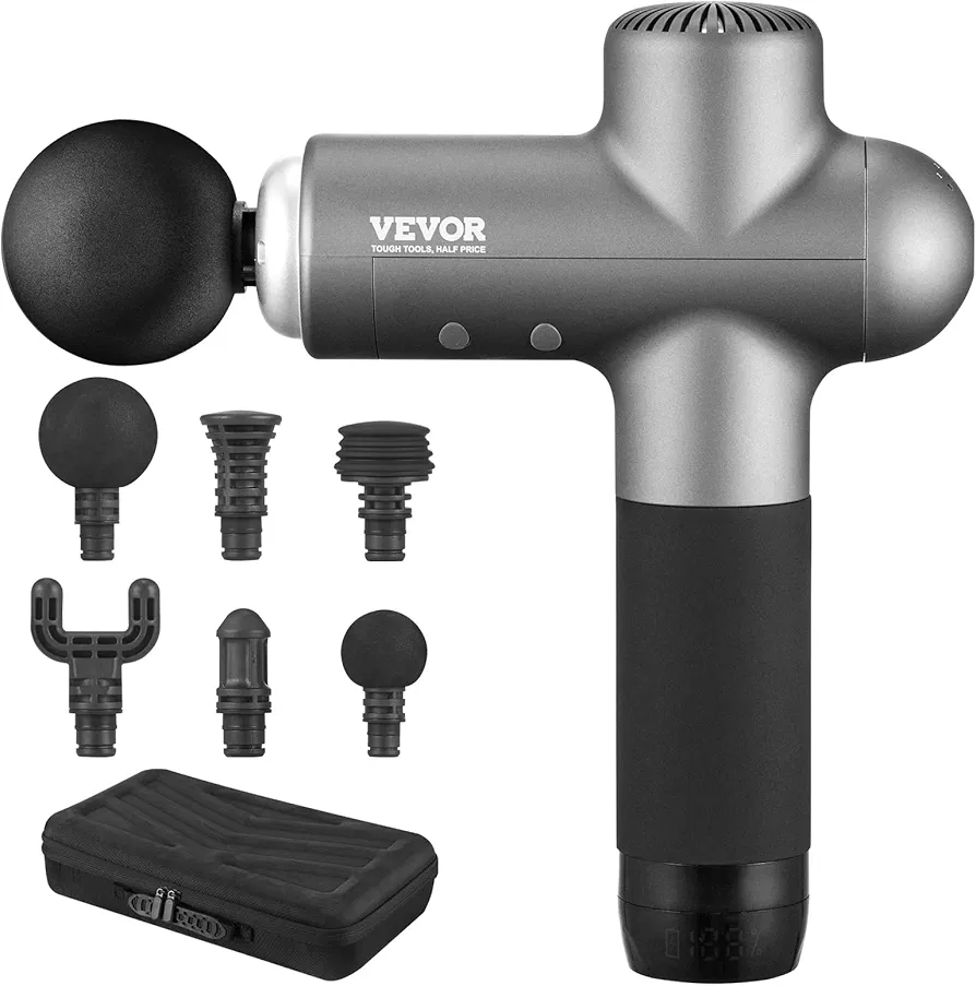 VEVOR Massage Gun Deep Tissue, Handheld Percussion for Pain Relief, Muscle Relaxation - with 8 Speed Levels & 6 Heads, 24V 2500mAh