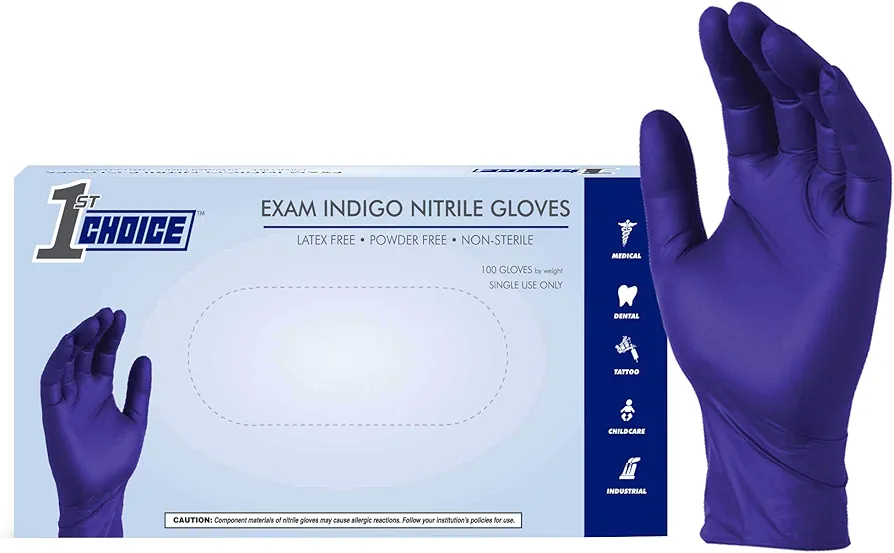 1st Choice Nitrile Disposable Gloves, 3 Mil Indigo Nitrile Gloves Disposable Latex Free - Exam Gloves Large, Box of 100