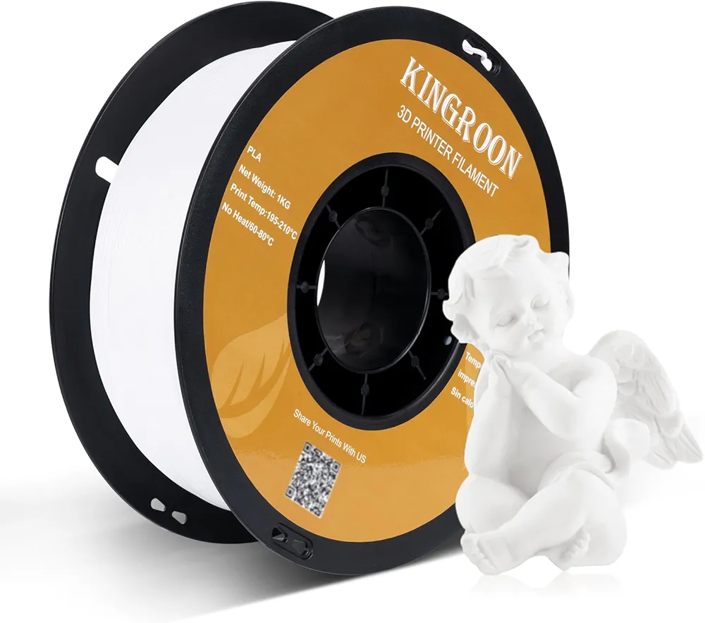 Kingroon PLA 3D Printer Filament, Dimensional Accuracy +/- 0.02 mm, 1 kg Spool(2.2lbs), 1.75 mm,White