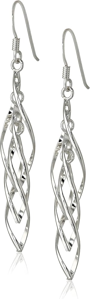 Amazon Essentials Sterling Silver Linear Swirl French Wire Earrings (previously Amazon Collection)