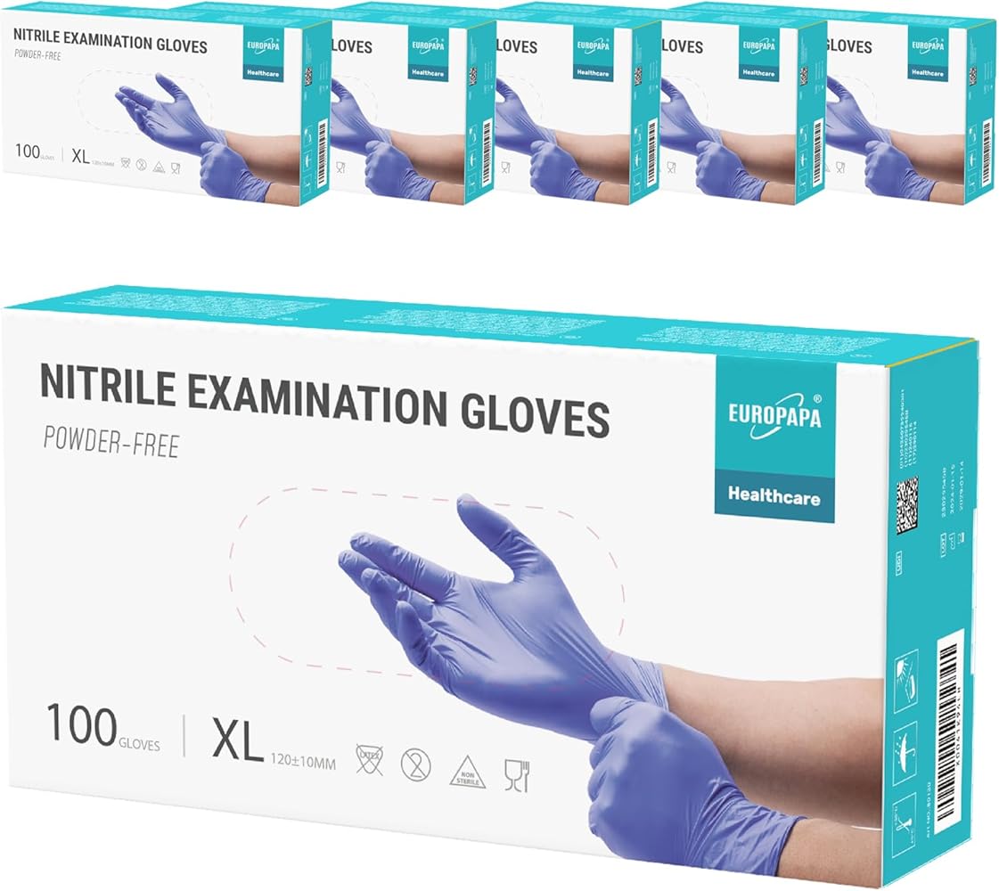 EUROPAPA Nitrile Examination Gloves, Disposable Gloves, Powder-Free, Latex-Free, Pack of 500