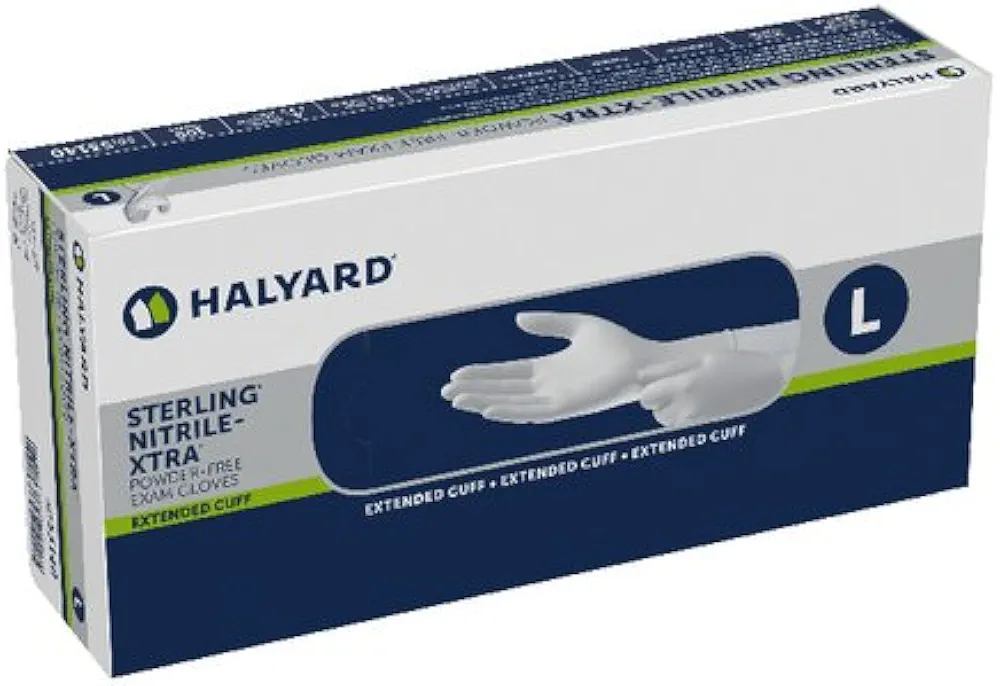 HALYARD Sterling Nitrile-Xtra Exam Gloves, Powder-Free, 3.8 mil, 12", Gray, Large, 53140 (Box of 100)