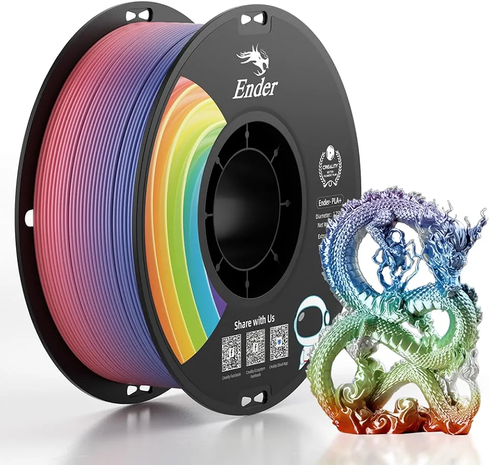 Creality 3D Printer Filament, PLA Plus Filament 1.75mm Rainbow, PLA Pro Toughness Upgraded Dimensional Accuracy +/- 0.03mm, 1KG Spool(2.2lbs) Ender PLA+ Filament for Most 3D Printer