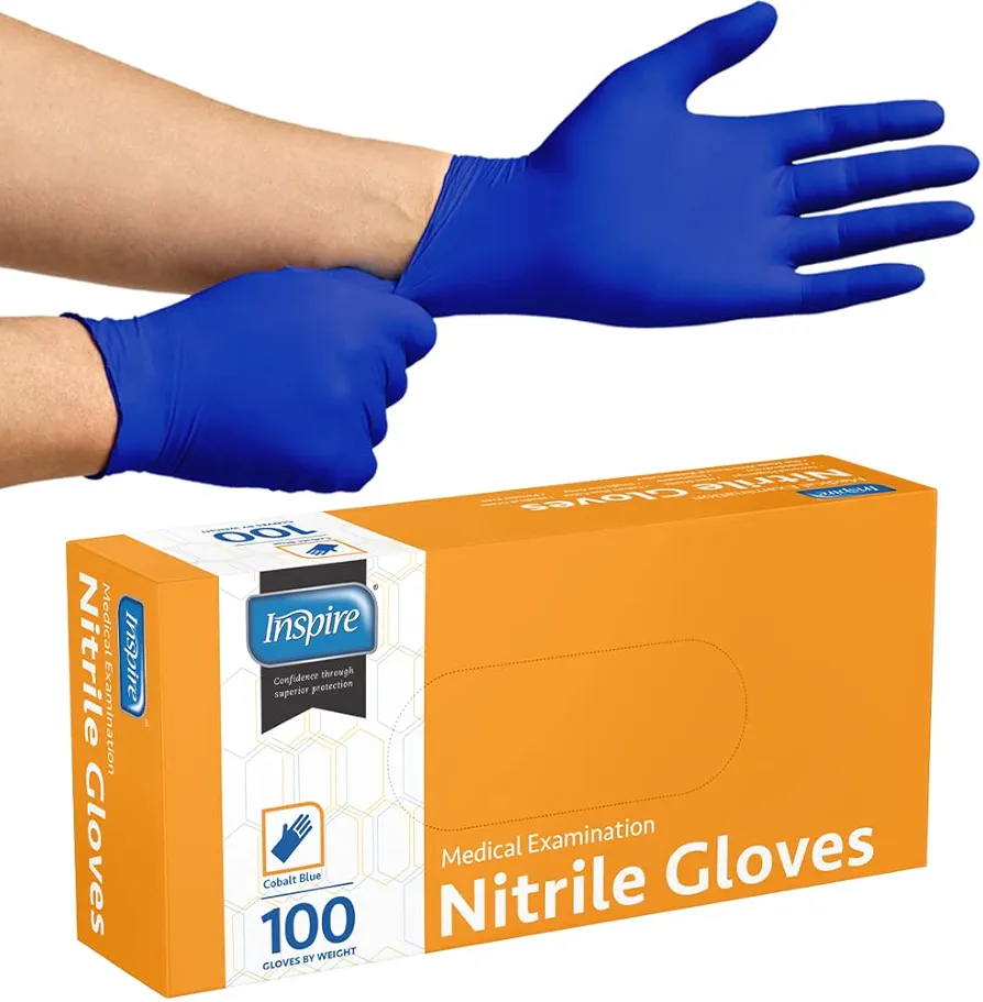 Inspire Nitrile Gloves | THE ORIGINAL Quality Stretch Nitrile Exam Cobalt Blue | Disposable Safety Gloves | 4.5 Gloves