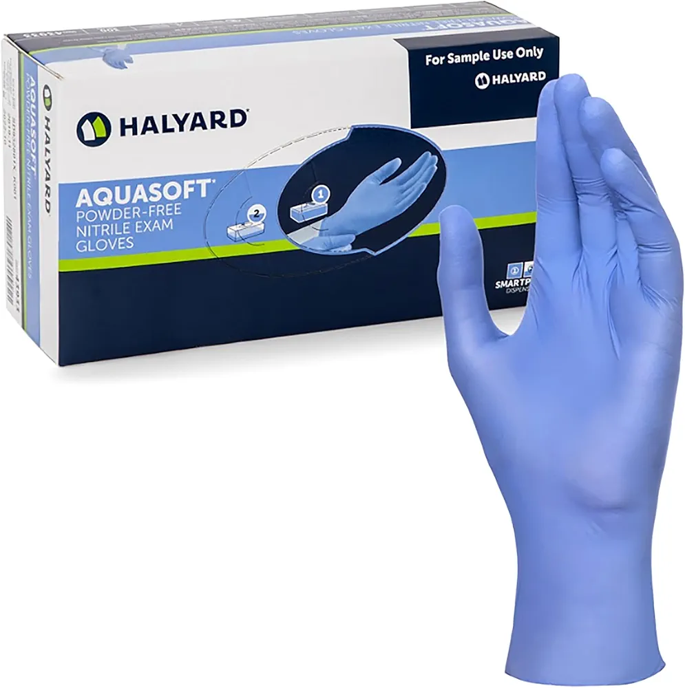 HALYARD AQUASOFT Nitrile Exam Gloves, Non-Sterile, Powder-Free, 3.1 mil, 9.5", Blue, Large, 43935 (Box of 300)