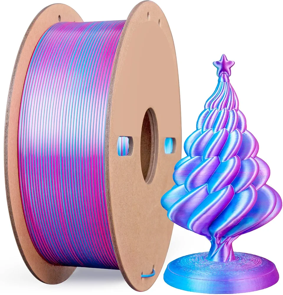 Silk PLA Filament 1.75mm Rose Red & Sky Blue Dual Color PLA 3D Printer Filament 2 in 1 Coextrusion 1kg (2.2lbs) 3D Printing Filament