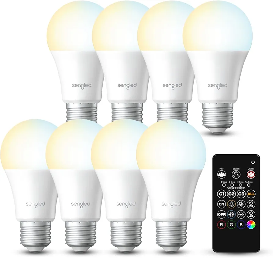 Sengled Dual Mode Smart Light Bulbs with Remote & App Control, LED Light Bulbs 2700K-6500K Dimmable, Remote Control Light Bulbs 60W Equiv, Group Control, Timing, Sunrise & Sunset (8P+ 1 Remote)