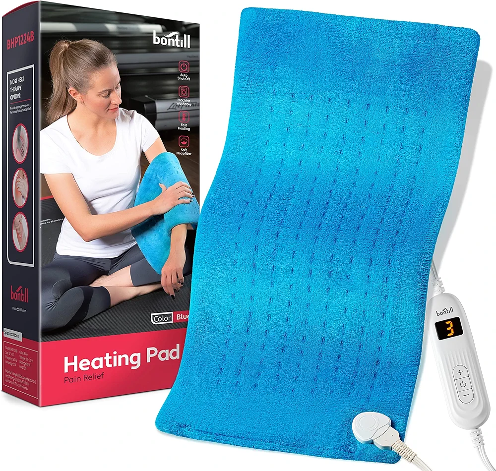 Electric Heating Pad for Cramps, Back, Abdomen, Shoulder, Neck Pain Relief - Soft Heat Pad for Moist and Dry Heat Therapy - LCD Controller with 10 Fast-Heating Settings, Auto Shut Off, XL 12 X 24