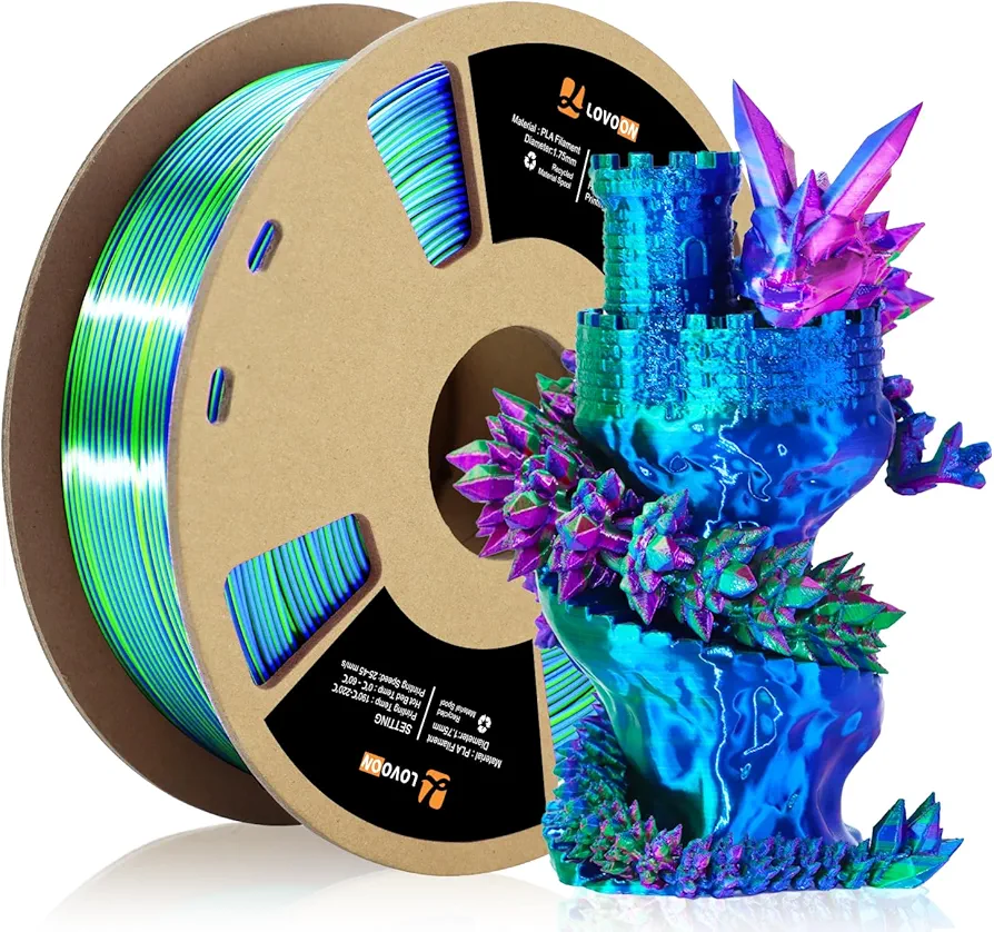 LOVOON 3D Printer Filament, Tricolor PLA Filament 1.75mm Silk Rainbow Filament Green-Red-Blue, 3D Printing Accessories PLA Filament Multicolor, Dimensional Accuracy +/-0.02mm, 2.2lbs/Spool