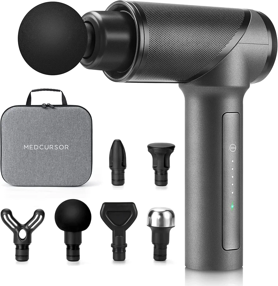 Medcursor Massage Gun, High Intensity Brushless Motor, Handheld Percussion Deep Tissue Massager with 6 Massage Heads for Sore Muscle and Stiffness, FSA and HSA Eligible, Gifts for Father/Dad (Gray)