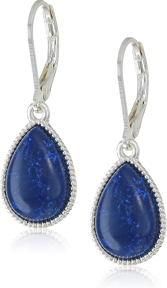 Nine West Silvertone and Denim Tear Drop Earrings