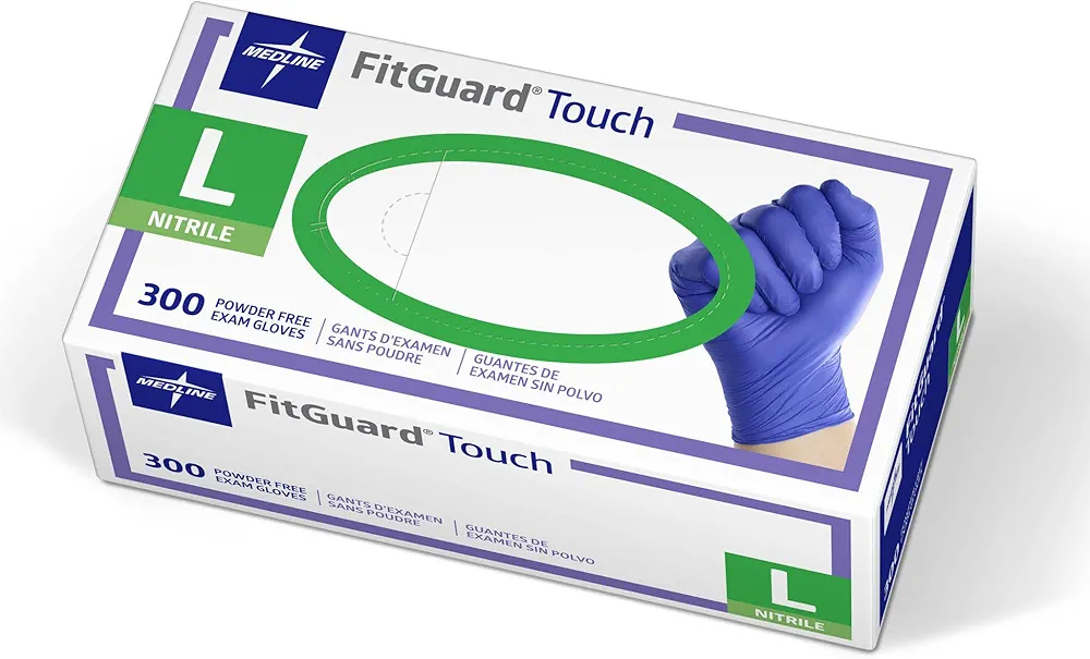 Medline FitGuard Touch Nitrile Exam Gloves, 300 Count, Large, Powder Free, Disposable