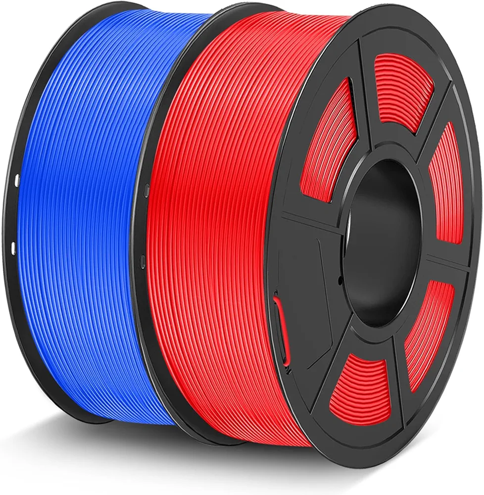 PLA 3D Printer Filament, 2KG PLA Filament 1.75mm, Neatly Wound 3D Printing Filament, Dimensional Accuracy +/- 0.02 mm,Fits for Most FDM 3D Printers,1 Kg Per Spool, Pack of 2, Blue+Red