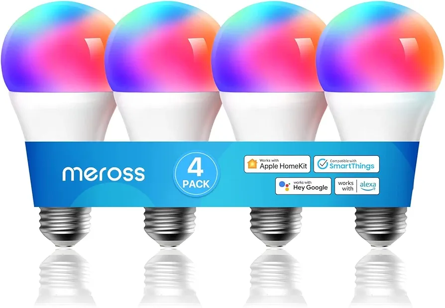 meross Smart RGBWW WiFi LED Bulbs, Apple HomeKit Compatible, 60W Equivalent, 900 Lumens, Multicolor, 4 Pack