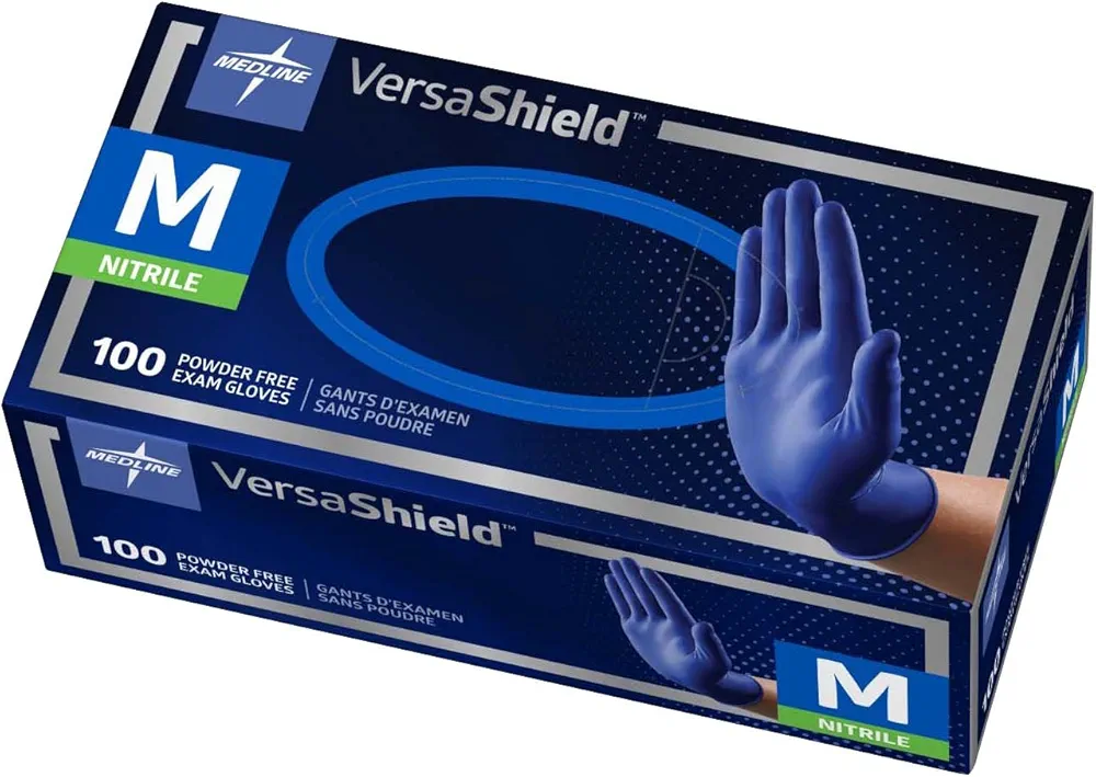 Medline VersaShield Nitrile Exam Gloves, 100 Count, Medium, Powder Free, Disposable, Not Made with Natural Rubber Latex, Thicker Glove for Extra Barrier Protection