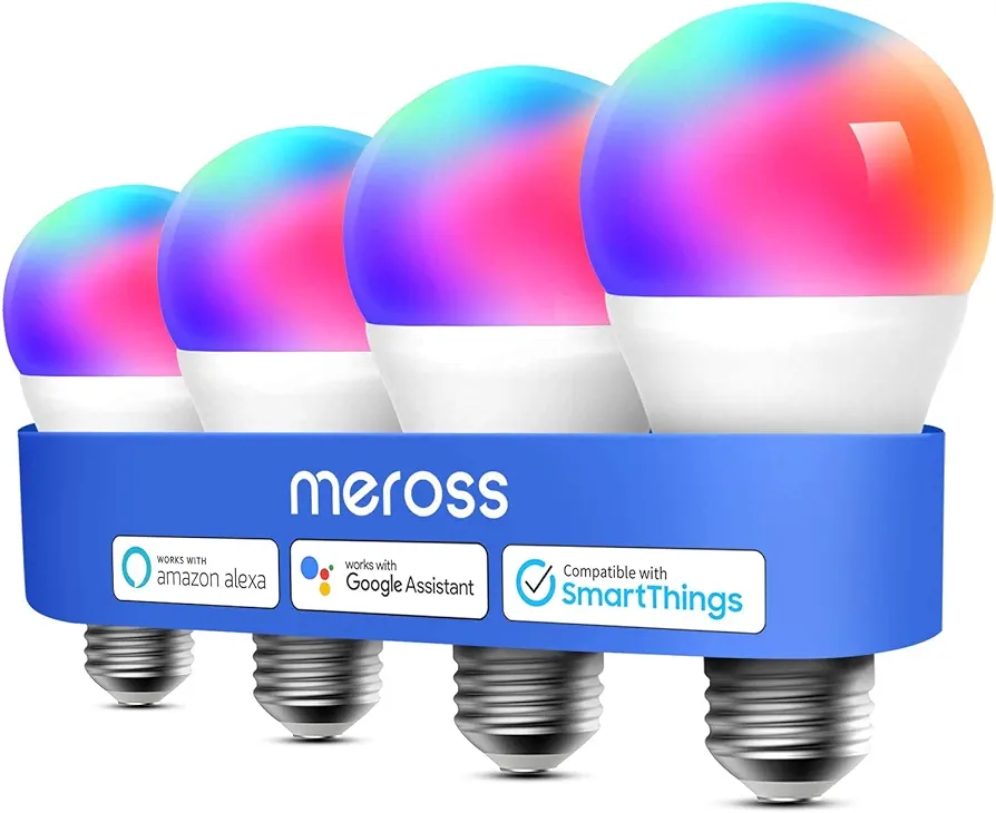 Smart Light Bulb, meross Smart WiFi LED Bulbs Works with Alexa, Google Home, Dimmable E26 Multicolor 2700K-6500K RGB, 810 Lumens 60W Equivalent, No Hub Required (4)