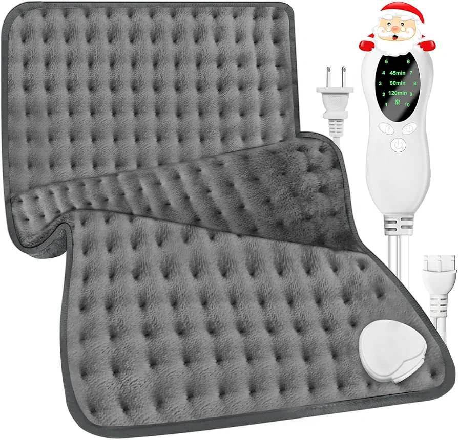 Heating Pad for Back, Heating Pad for Period Cramps with 10 Heat Settings, Portable Electric Heating Pads for Neck and Shoulders, Machine Washable, Gifts for Women, Men, Gray 12'‘×24’’