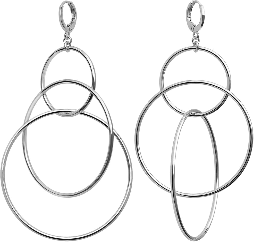 Dangle Hoop Earrings for Women, 14k Gold/Silver Plated High Polished Cute & Aesthetic Earrings for Women