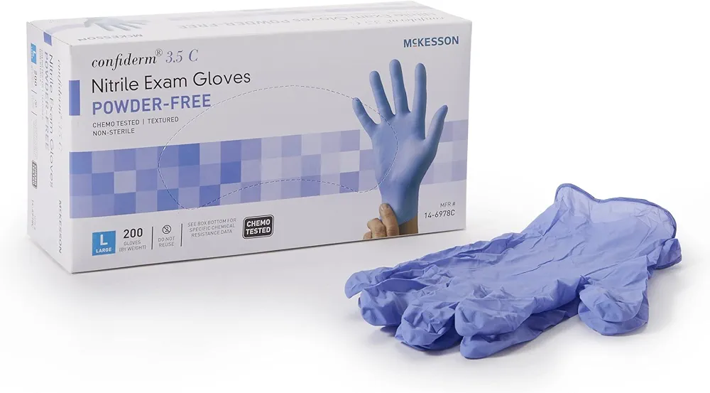 McKesson Confiderm 3.5C Nitrile Exam Gloves, Non-Sterile, Powder-Free, Blue, Large, 200 Count, 1 Box