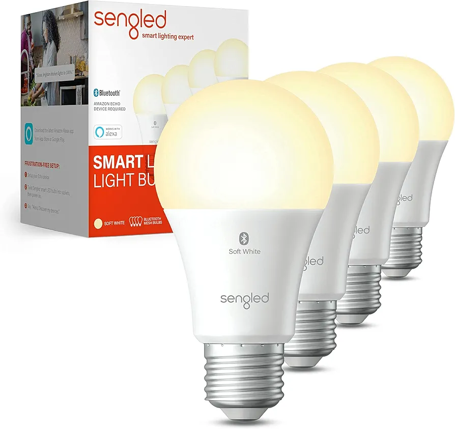 Sengled Alexa Light Bulb, S1 Auto Pairing with Alexa Devices, Warm Light Bulbs, Smart Light (Alexa), Bluetooth Mesh Smart Home Lighting, E26 60W Equivalent, 800LM, Soft White (2700k), (Pack of 4)