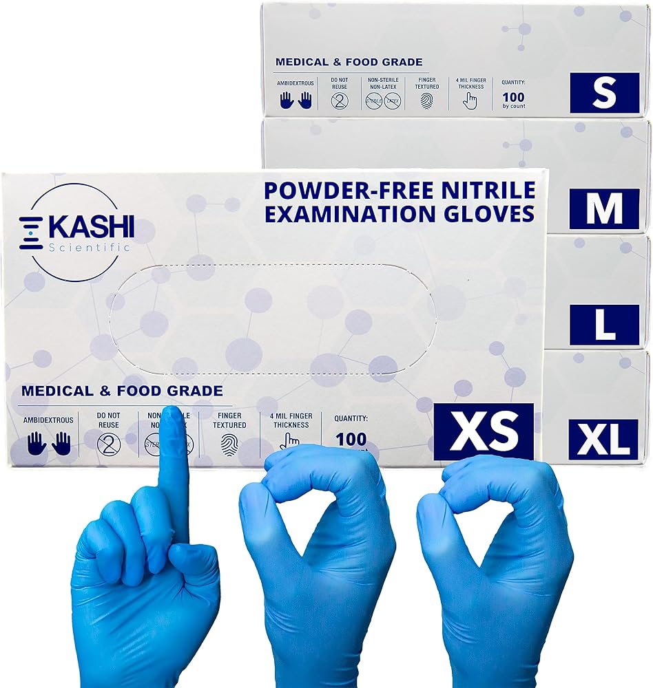 Disposable Medical Exam Nitrile Gloves, Powder Free Latex Free, 4 mil Blue Non Latex Glove, Food Safe Gloves