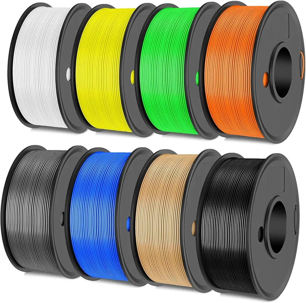 JAYO PLA+ Filament Bundle 1.75mm, 3D Printer Filament Bundle Multicolor, Individually Vacuum Packed, 250g Spool, 8 Pack, 2KG in Total, Black+White+Grey+Blue+Green+Orange+Yellow+Burlywood Color