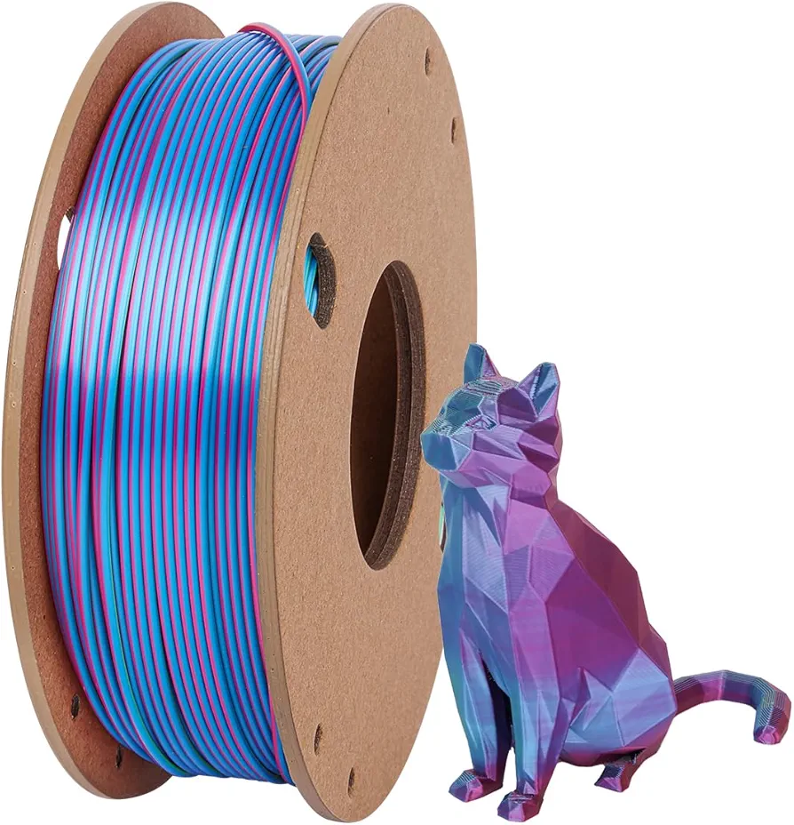 Tri-color PLA 3D Printer Filament,1.75mm Silk Shiny Multi color 3D PLA Printing Filament,250g(0.55lbs),Dimensional Accuracy +/- 0.03mm Fit Most FDM Printer (250g(0.55lbs)Rose Red+Sky Blue+Green)