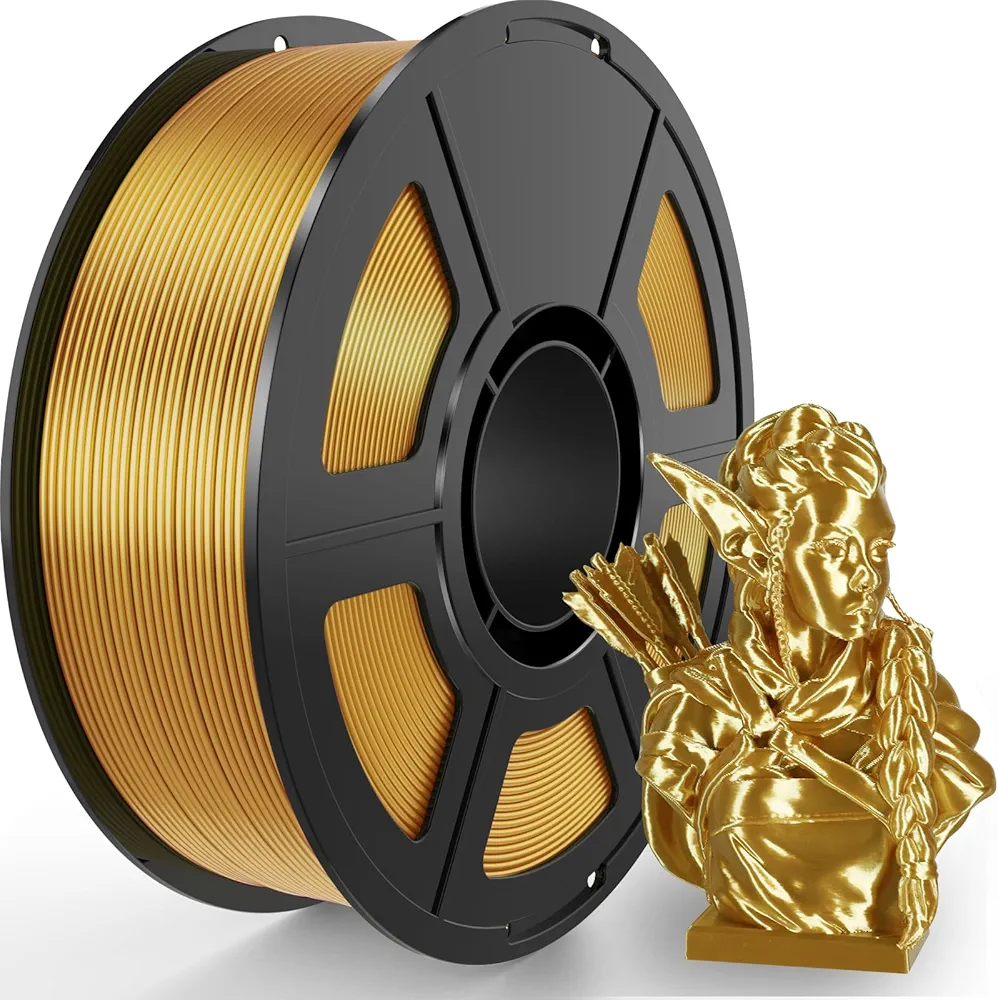 Silk Gold PLA Filament 1.75mm, Shiny Silk PLA 3D Printer Filament High Speed & Clog-Free, Dimensional Accuracy +/- 0.03mm, 1kg(2.2lb), Fits for Most FDM 3D Printers