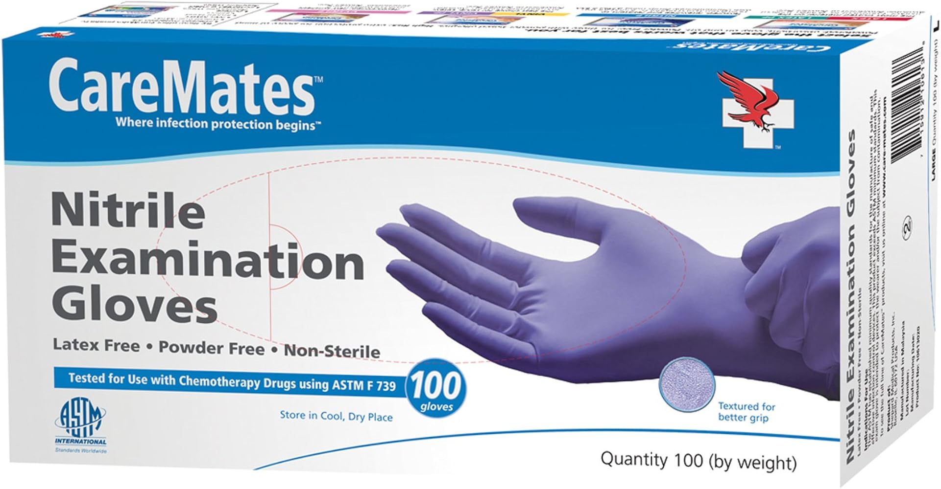 Nitrile Medical Exam Gloves, Latex Free Rubber, Powder Free, Extra Strong, 4 Mil Thick, Certified for Home Infusion, Food Safe, Cleaning Gloves, Large, 100-count