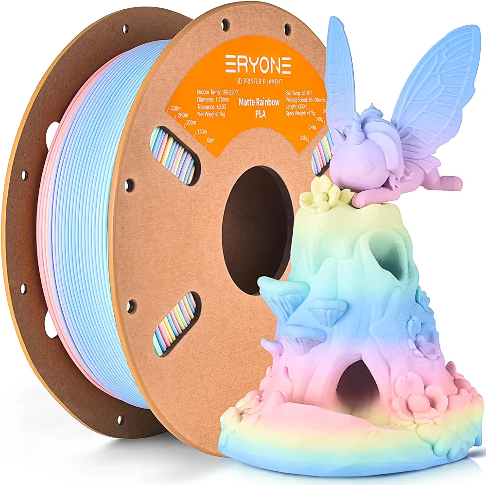 ERYONE Matte Rainbow 3D Printer PLA Filament 1.75 +/- 0.03mm, Matte Muticolor Filament PLA 1KG(2.2LBS) Spool, Matte Macaron Rainbow