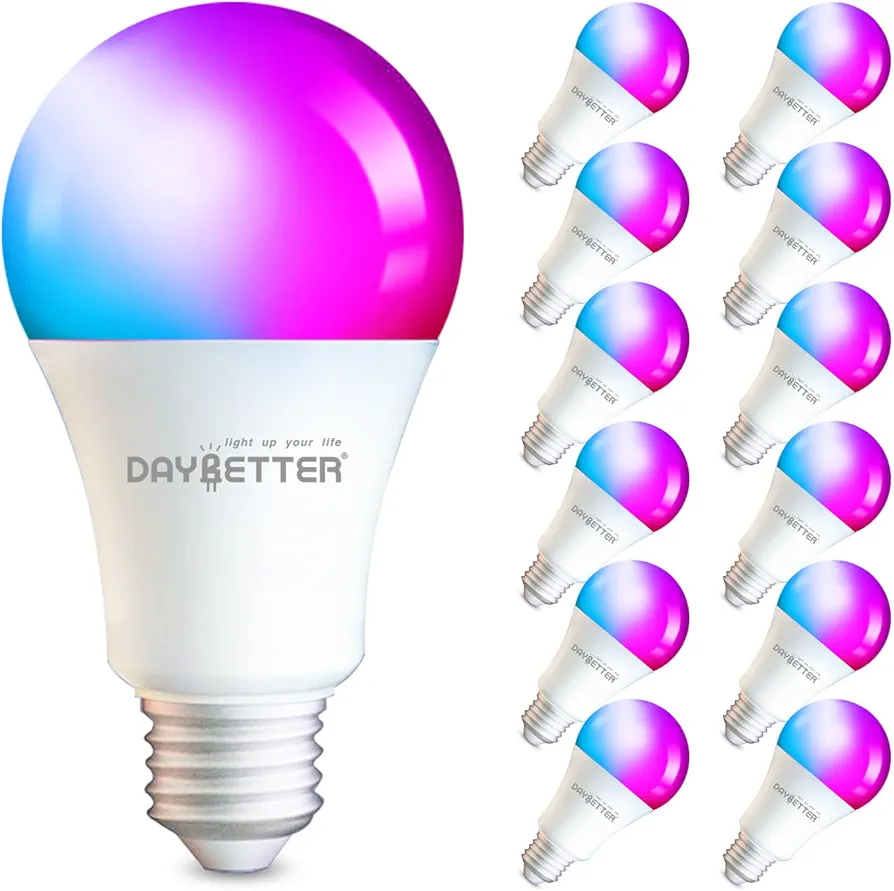 DAYBETTER 12 Pack Smart Light Bulbs, Smart Bulbs That Compatible with Alexa & Google Assistant, Led Color Changing Light Bulbs, Dimmable A19 E26 800LM Multicolor Led Light Bulbs, No Hub Required