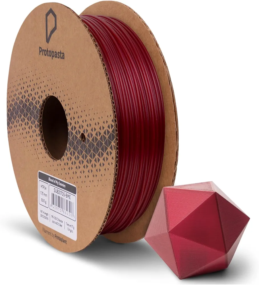 Protopasta 3D Printer Filament | PLA Filament 1.75mm | Amie's Blood of My Enemies Translucent Red HT PLA | 500g Spool