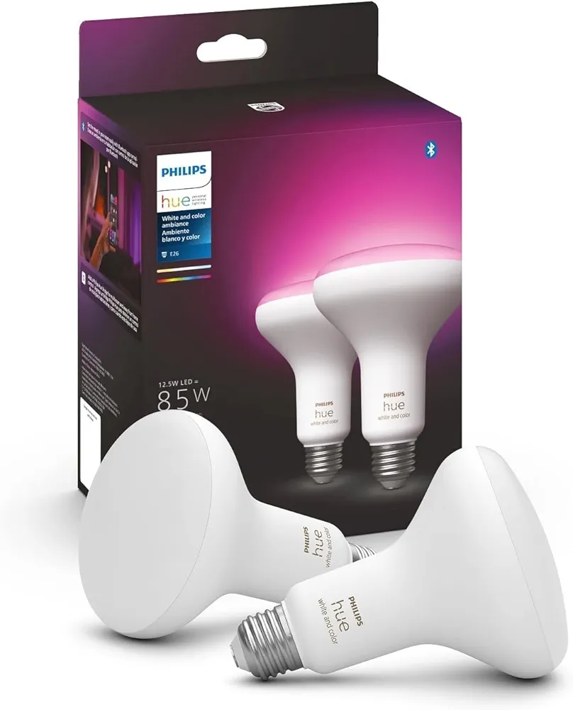 Philips Hue BR30 LED Smart Light Bulbs - Flicker-Free 85w Light Bulbs - Bluetooth Compatible, Compatible with Alexa, Google Assistant, and Apple HomeKit - E26 Base - 2 Pack