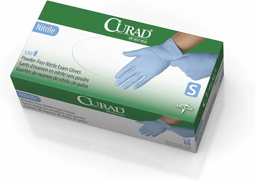 Medline Industries CUR9314 CURAD Nitrile Exam Gloves, Latex Free, 9" Length, Small, Blue (Pack of 1500)