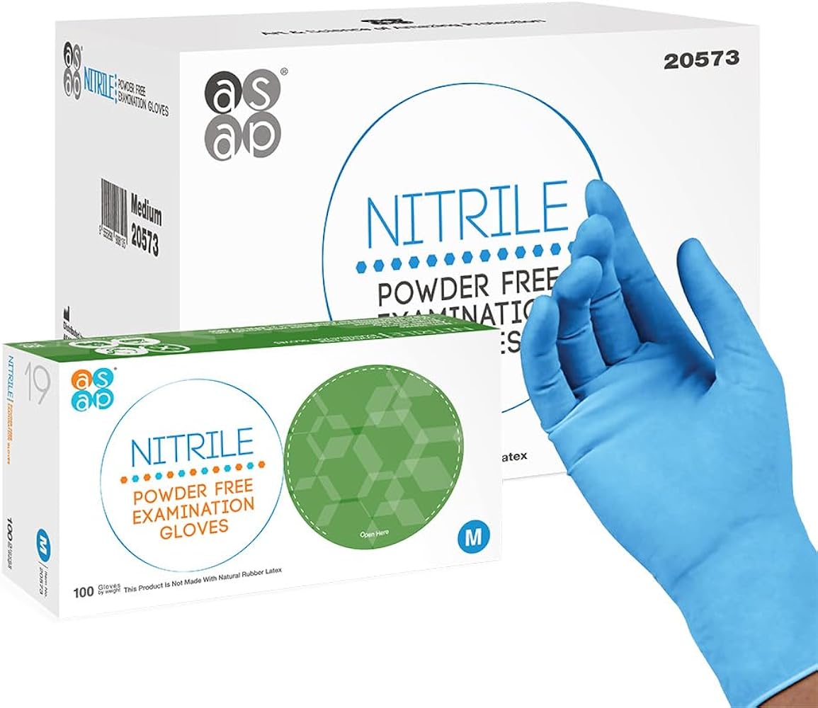 ASAP Blue Nitrile Gloves - Powder and Latex Free Disposable Gloves, Medical Exam Gloves, Food Safe - 3 Mil