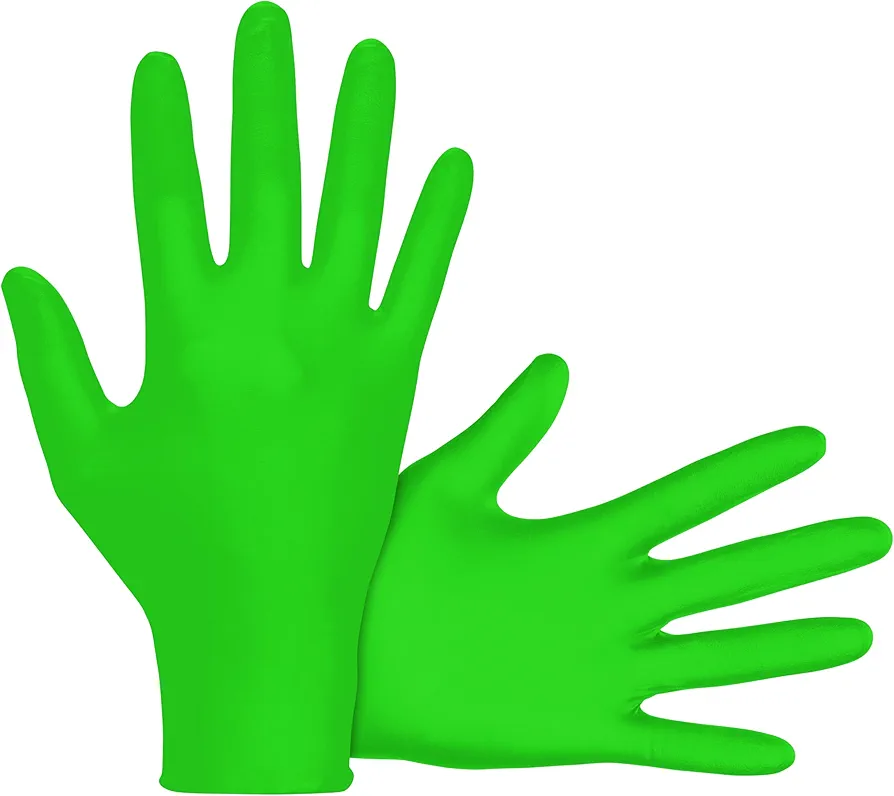 SAS Safety 66551 Derma-VUE Powder-Free Exam Grade 6 Mil Nitrile Gloves, Medium, Neon Green