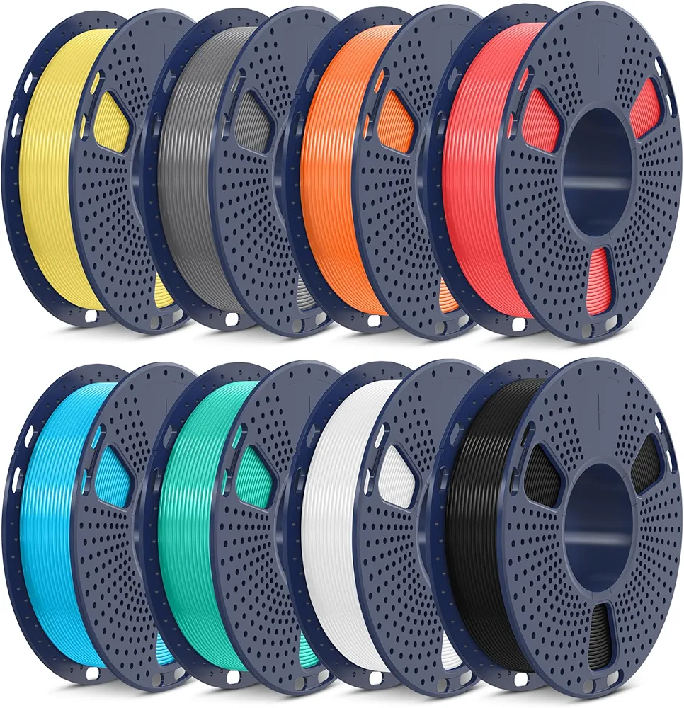 SUNLU 3D Printer Filament Pack, 0.25kg Each Spool, Total 2kg, Mini Spool, PLA+ Filament 1.75mm, 8 Packs, Black+ White+ Grey+ Mint Green+ Sky Blue+ Cherry Red+ Sunshine Orange+ Lemon Yellow