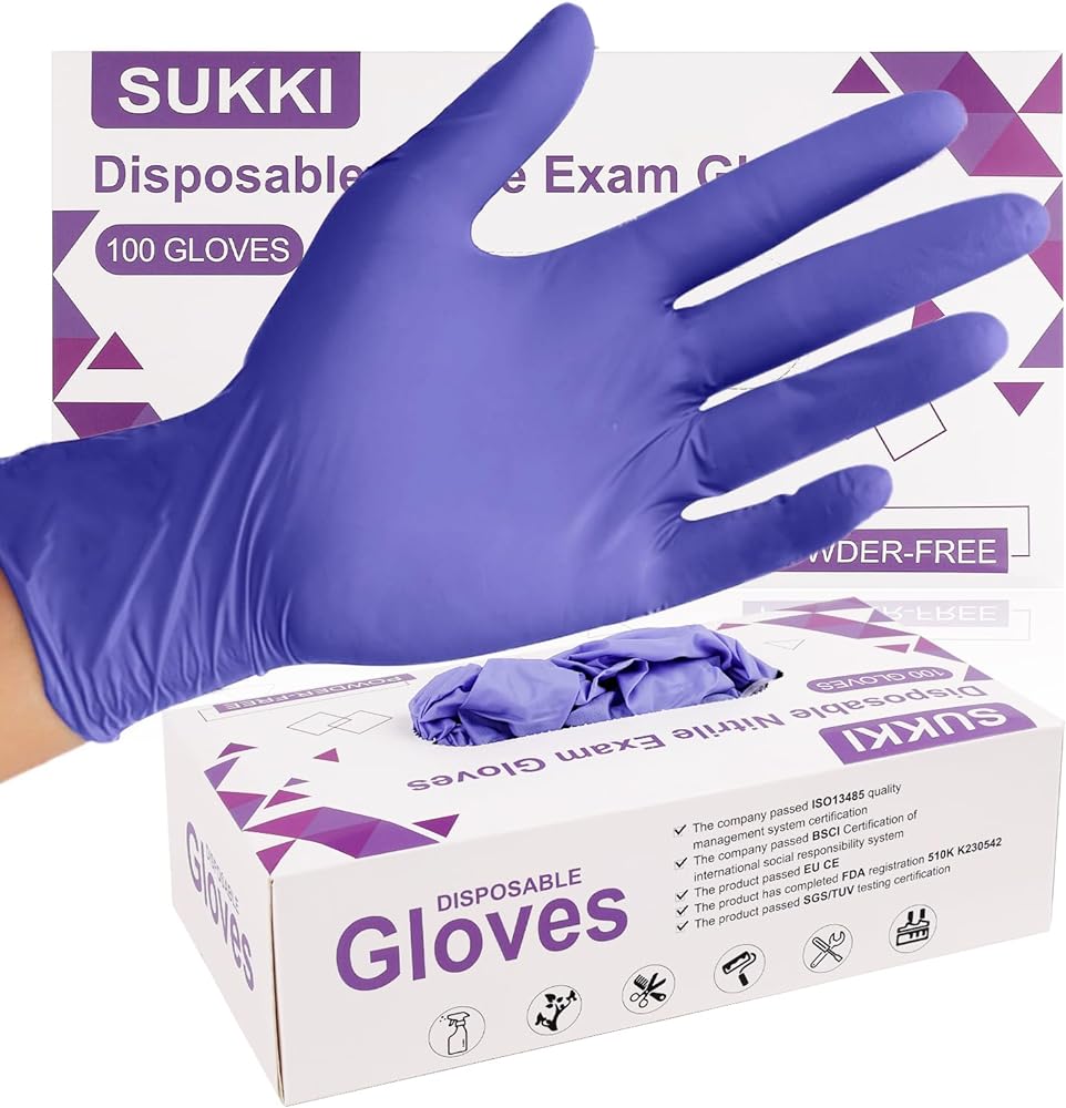 Nitrile Disposable Gloves 5Mil,100 Pcs Heavy-Duty Exam Gloves, Latex-Free & Powder-Free Food Safe, Purple Gloves Cleaning