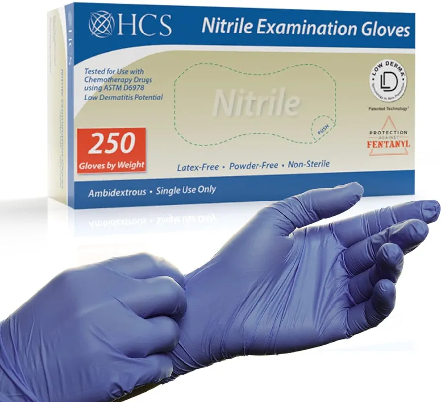 HCS Nitrile Exam Gloves - (250/Box) Medical Gloves Disposable - Latex-Free, Sensitive Skin - Fentanyl & Chemo Rubber Gloves - Disposable Gloves Small