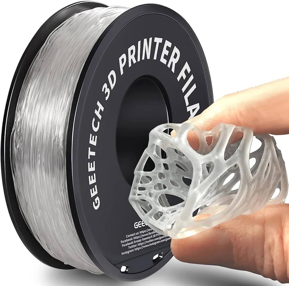 Geeetech TPU Filament 1.75mm, Flexible 3D Printer Filament Roll, Shore 95A,1kg Spool, Dimensional Accuracy +/- 0.03 mm, Fit Most FDM Printer (TPU Clear)