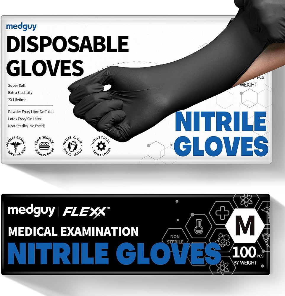 Black Nitrile Exam Gloves, 4.5 Mil Powder-Free Latex-Free Food-Safe Clean Medical Protective Disposable Glove, 100 Pcs